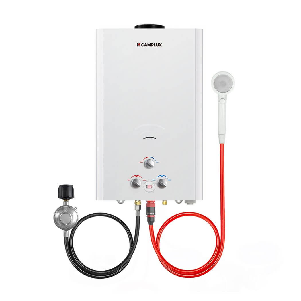 Camplux BW422 16L portable propane water heater — high-flow camping water heater for Canadian families and groups