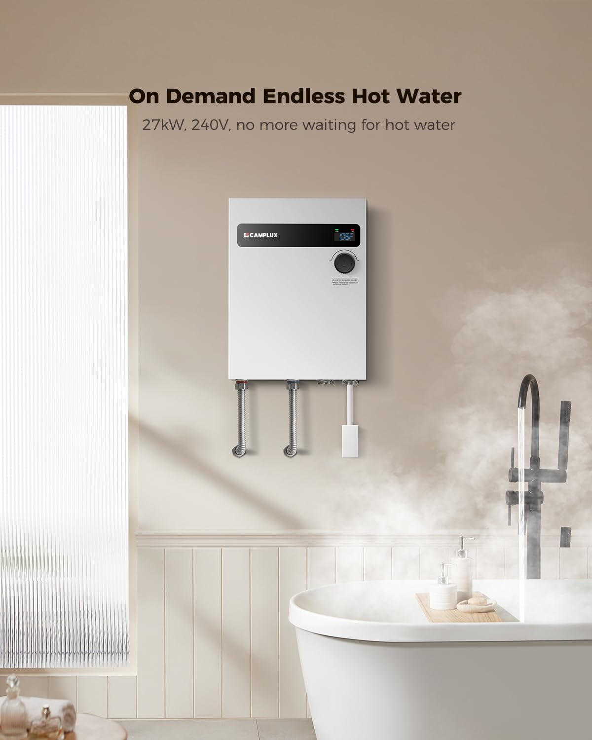 Camplux TEW27 On Demand Electric Tankless Water Heater 18kW | White