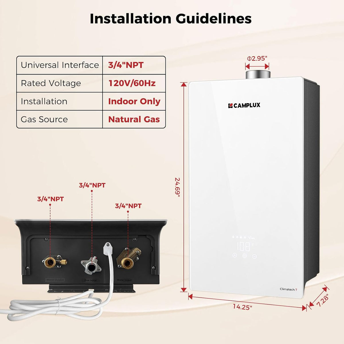 Camplux Instant Indoor Tankless Gas Water Heater 6.86 GPM | White