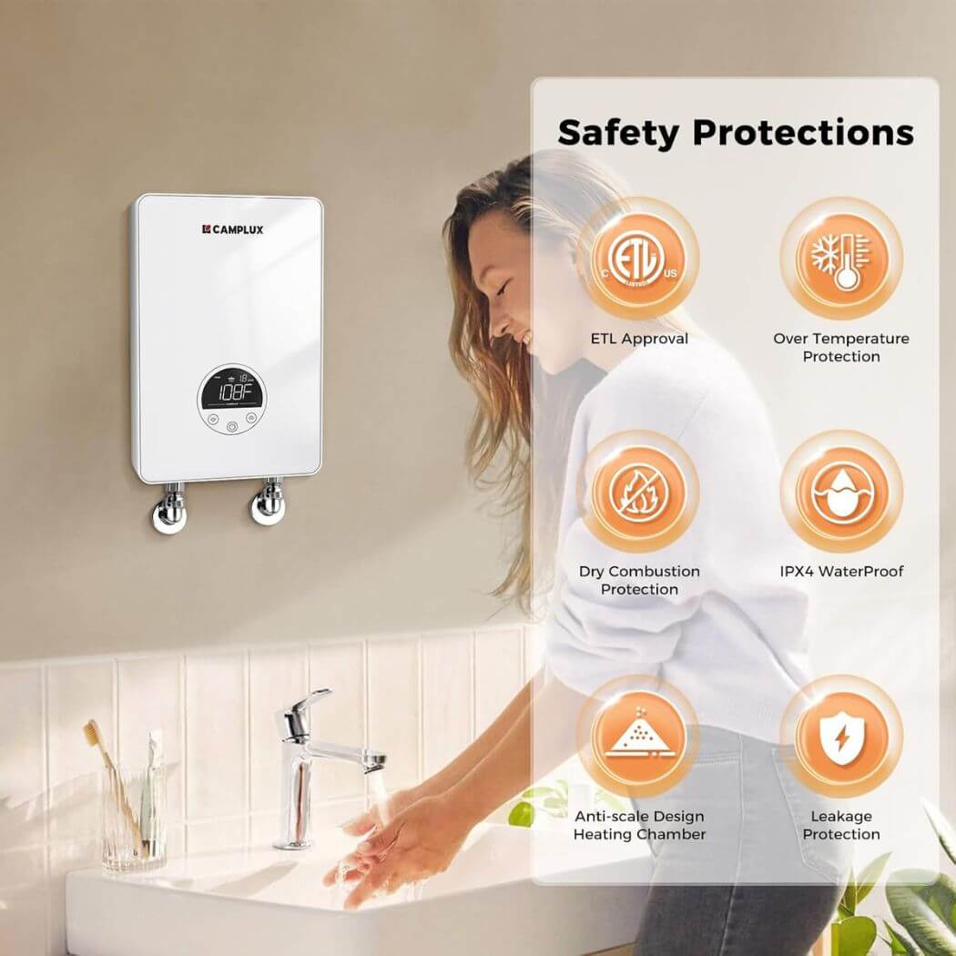 Camplux Electric 110~120V Small Instant Tankless Hot Water Heater - White