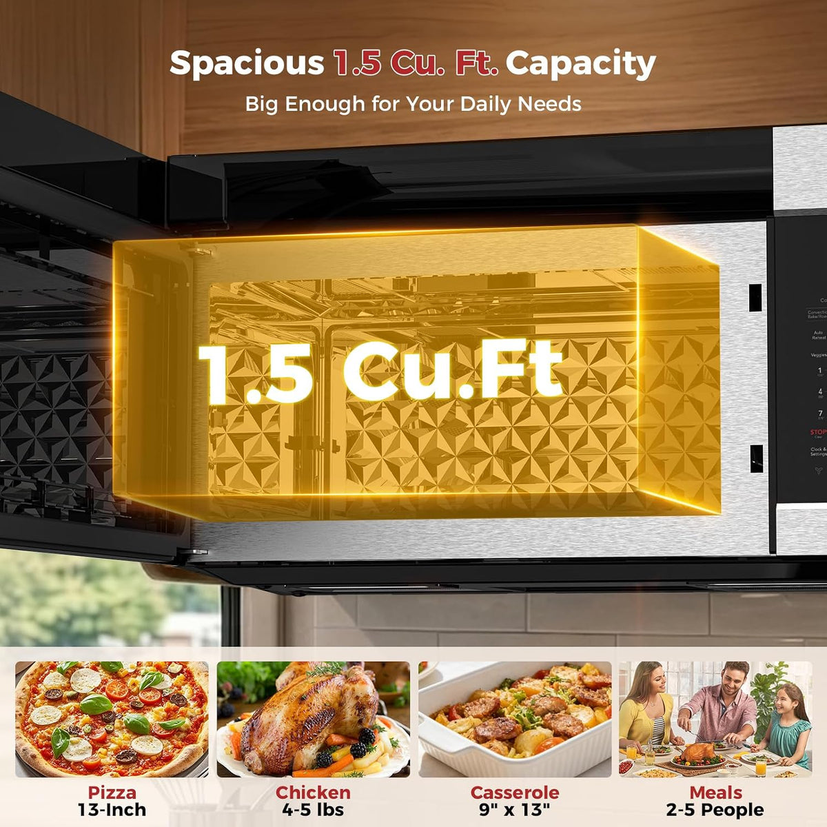 CAMPLUX OTR3012S 30" Convection Over-the-Range Microwave Oven, 1.5 Cu. Ft. Stainless Steel OTR Microwave with 300 CFM Venting, Bake & Roast Like a Real Oven, Low Noise Design