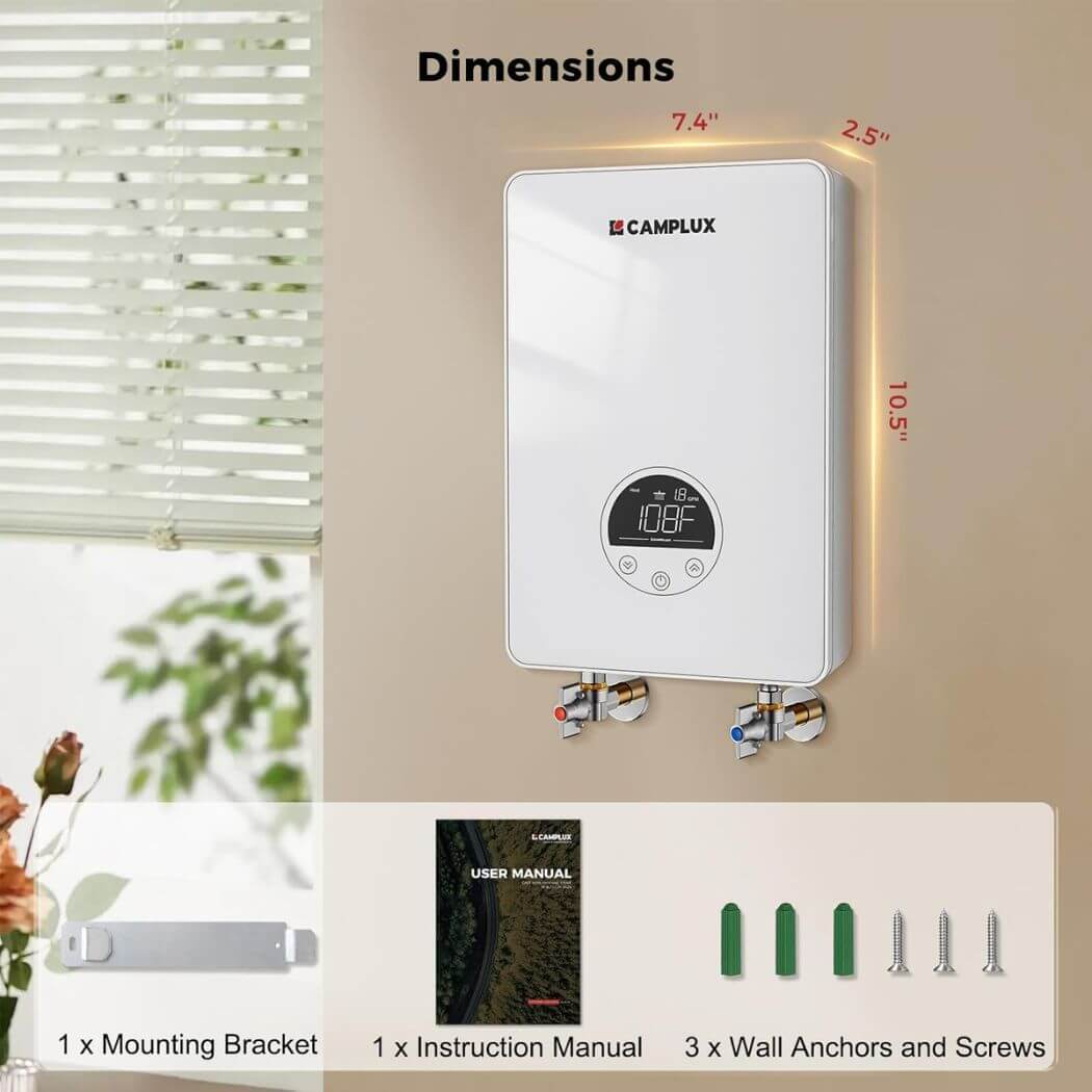Camplux Electric 110~120V Small Instant Tankless Hot Water Heater - White