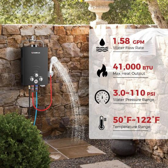 Portable Water Heater, Camplux 1.58 GPM Tankless Gas Water Heater, Black