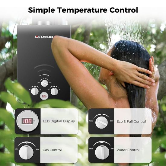 Portable Water Heater, Camplux 1.58 GPM Tankless Gas Water Heater, Black