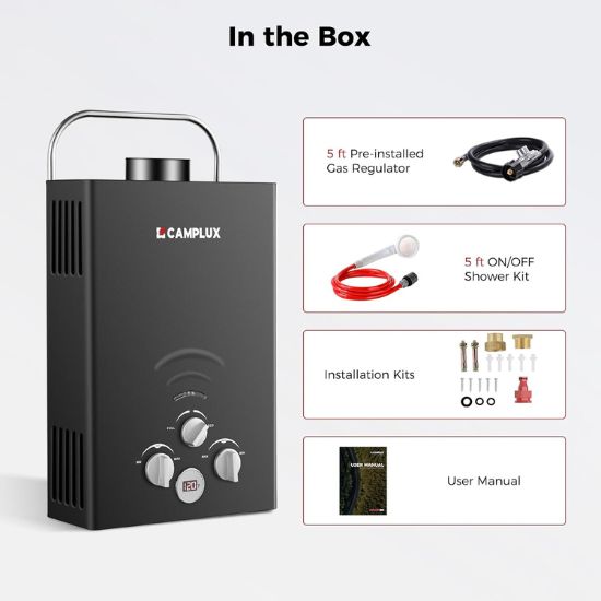 Portable Water Heater, Camplux 1.58 GPM Tankless Gas Water Heater, Black