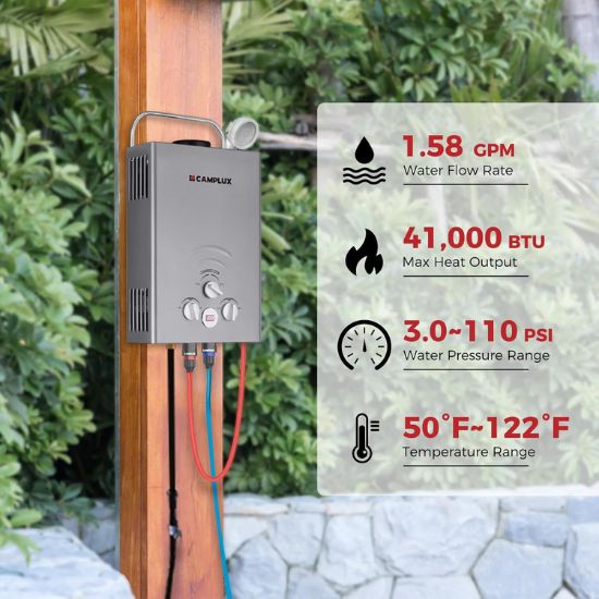 Portable Water Heater, Camplux 1.58 GPM Tankless Gas Water Heater, Gray