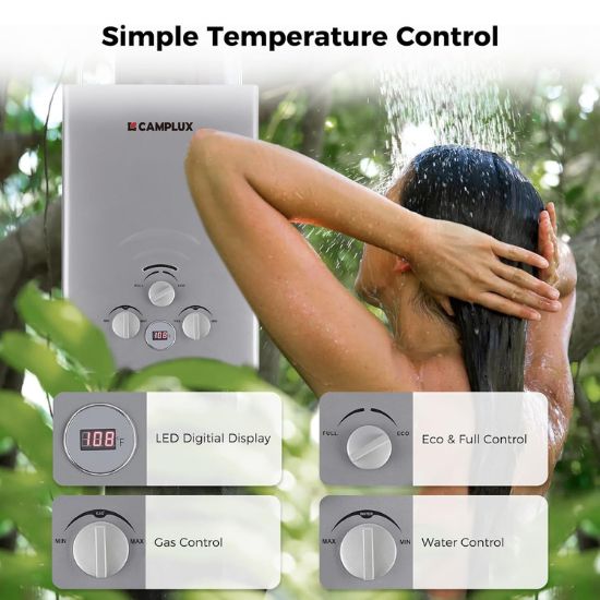 Portable Water Heater, Camplux 1.58 GPM Tankless Gas Water Heater, Gray