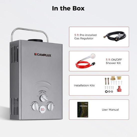 Portable Water Heater, Camplux 1.58 GPM Tankless Gas Water Heater, Gray