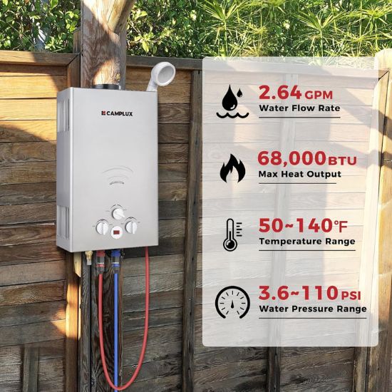 Camplux 2.64 GPM Propane Portable Gas Water Heater With Digital Display, Gray