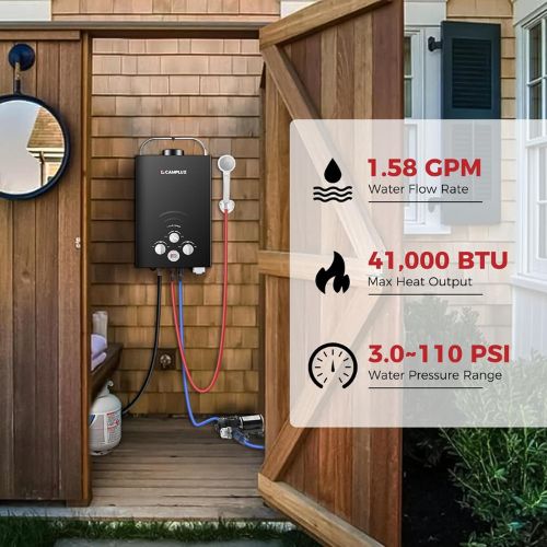Camplux Tankless Water Heater for RV 1.58 GPM With Pump Kit, Black