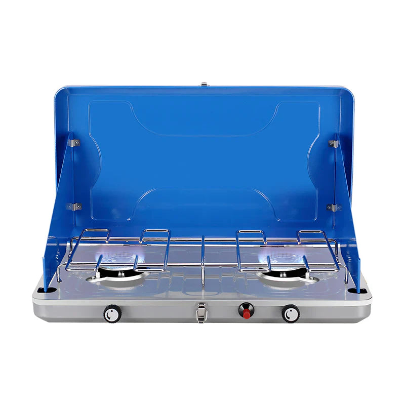 CAMPLUX Portable Camping Stove 2 Burner Gas Propane BBQ Windproof Cooker