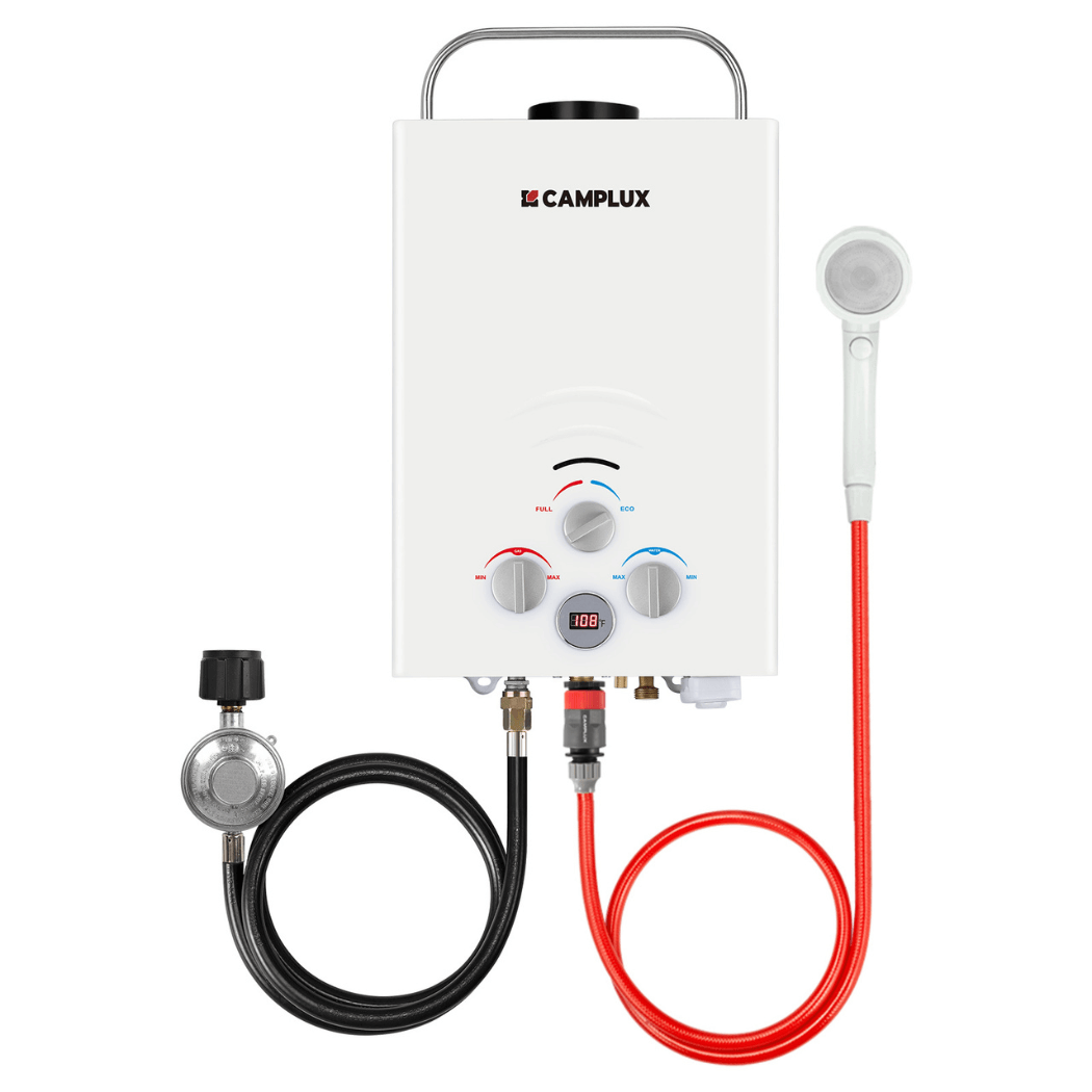 Camplux BW158 1.58 GPM propane portable water heater — fuel-efficient camping water heater for Canadian outdoor use