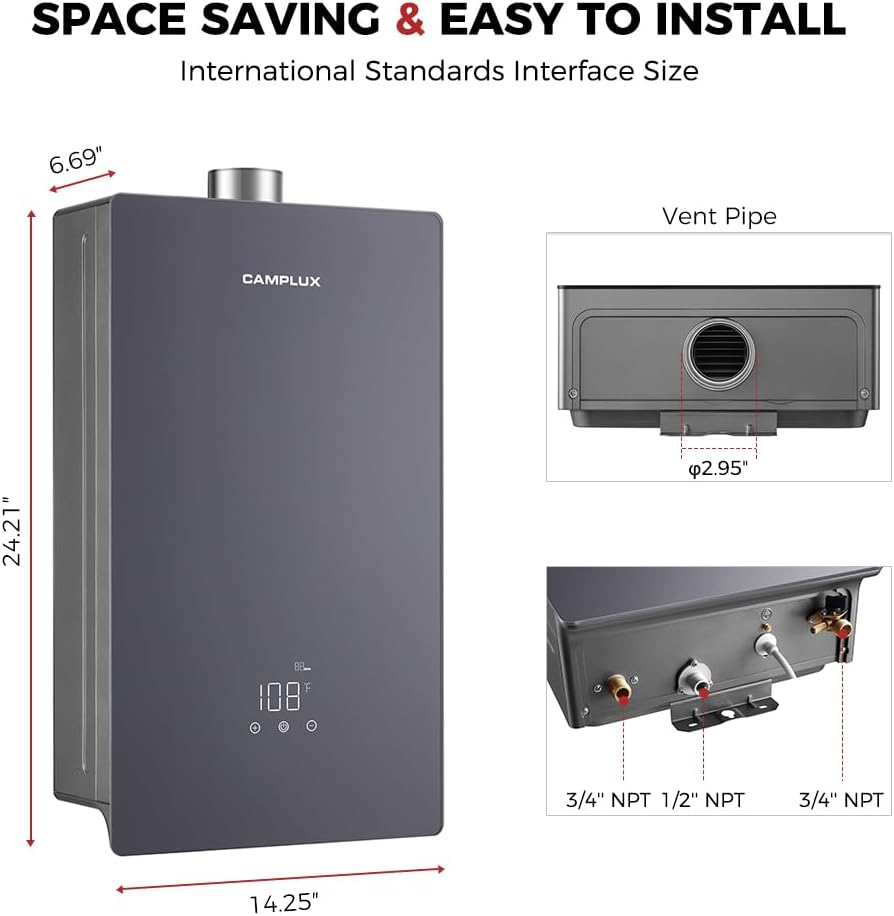 Camplux Instant Indoor Tankless Gas Water Heater 4.22 GPM | Grey