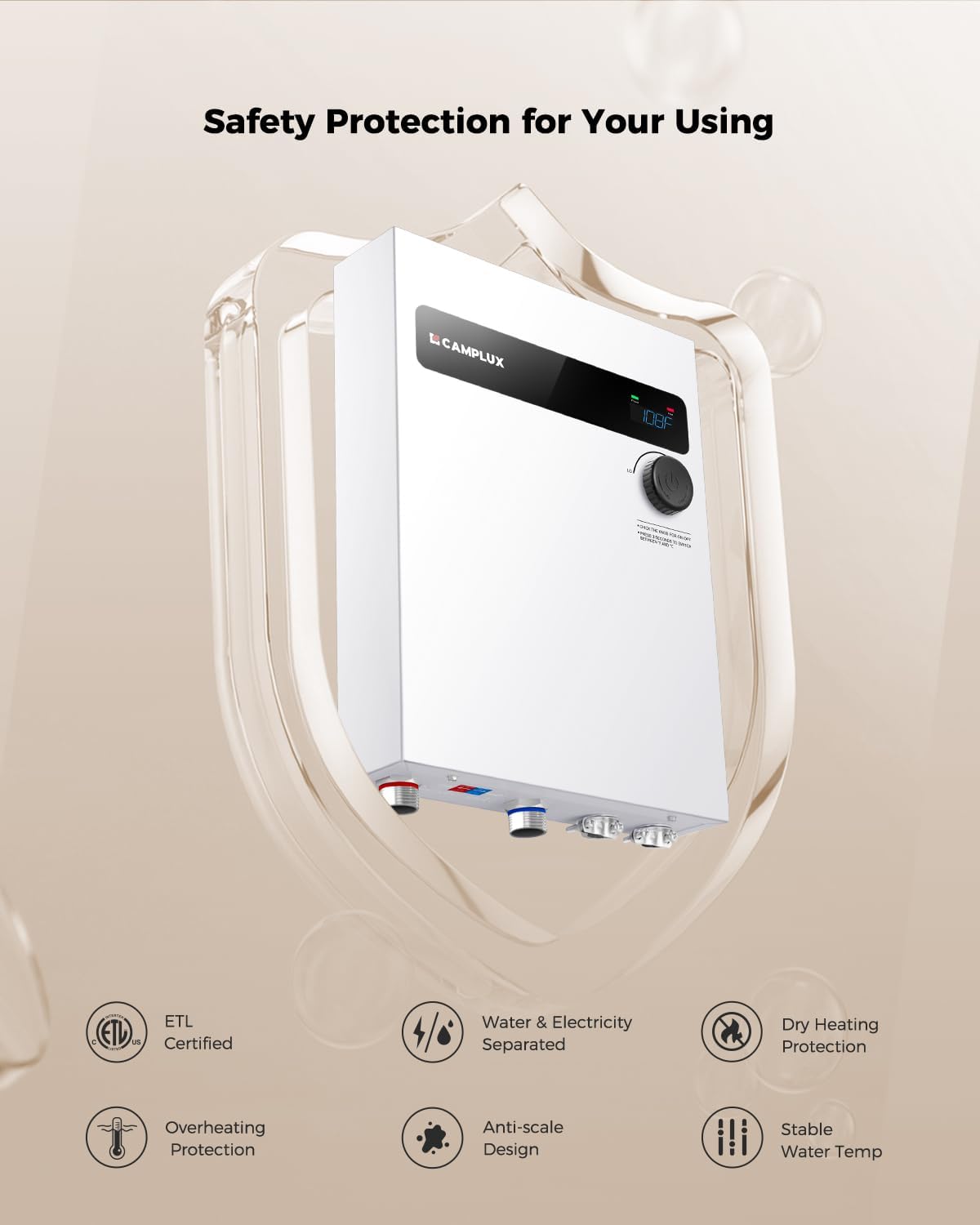 Camplux ‎TEW27 On Demand Electric Tankless Water Heater 18kW | White