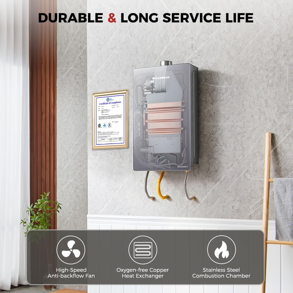 Camplux Instant Indoor Tankless Gas Water Heater 4.22 GPM | Grey