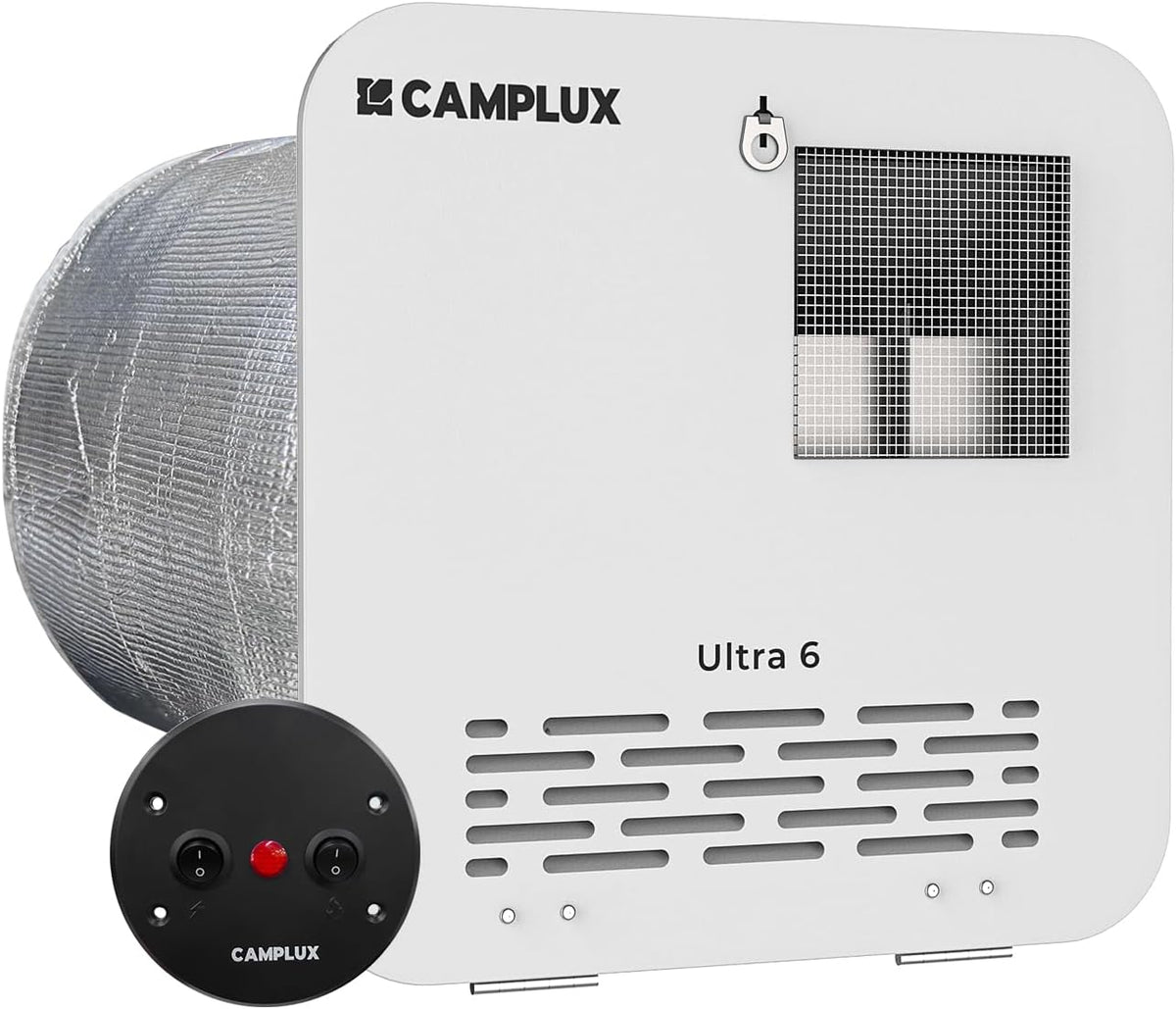 CAMPLUX 6 Gallon RG600W RV Water Heater, Gas/Electric/Hybrid, 12,000 BTU, 1440W, Porcelain-Lined Tank with Anode Rod, DSI Ignition, Compatible with Suburban & Dometic, White