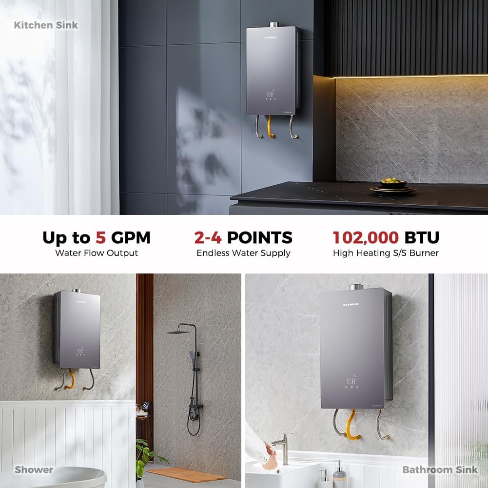 Camplux Instant Indoor Tankless Gas Water Heater 4.22 GPM | Grey