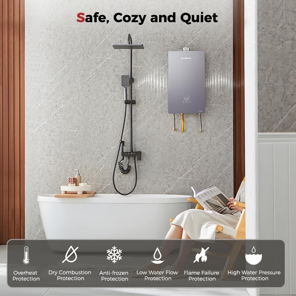 Camplux Instant Indoor Tankless Gas Water Heater 4.22 GPM | Grey