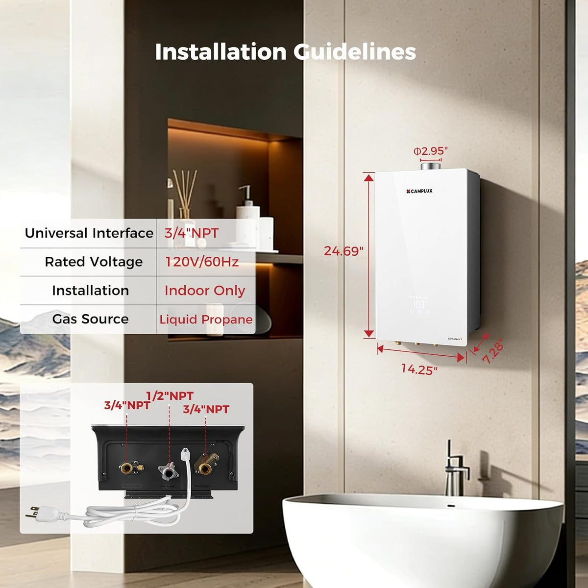 Camplux Instant Indoor Tankless Gas Water Heater 4.22 GPM | White