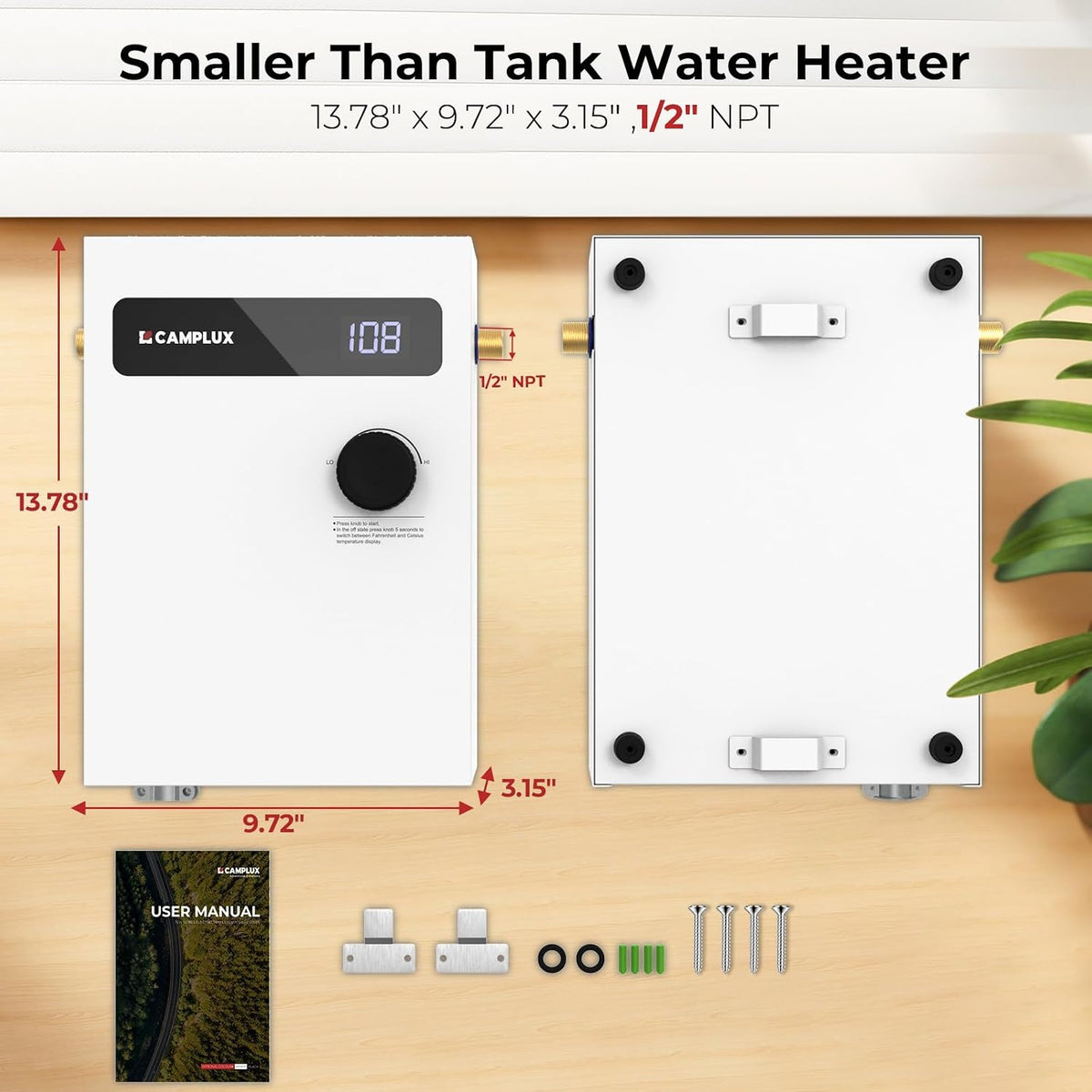 Camplux TEW11 On Demand Electric Tankless Water Heater 11kW | White