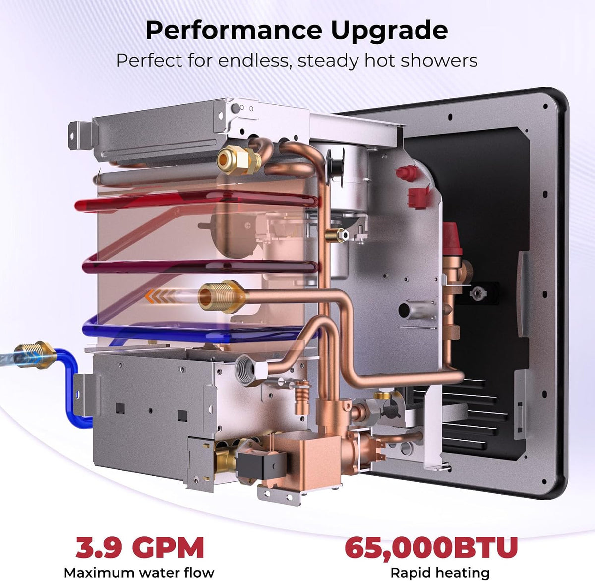 CAMPLUX RS264B RV Tankless Water Heater, 65,000 BTU Hot Water Heater with Mixing Tank, 2.64GPM Black RV Water Heater with Door and Remote Controller, High Altitude Performance,CSA Certified