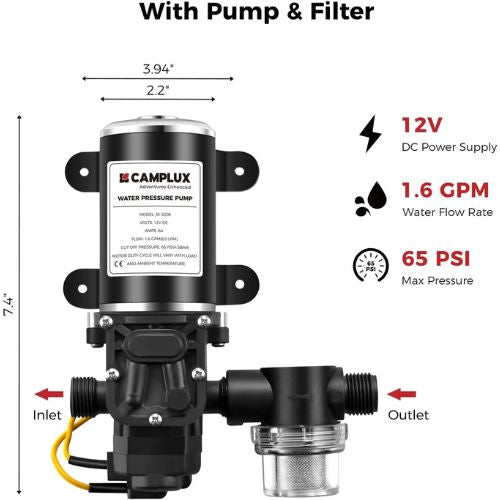 Camplux Tankless Water Heater for RV 1.58 GPM With Pump Kit, Black