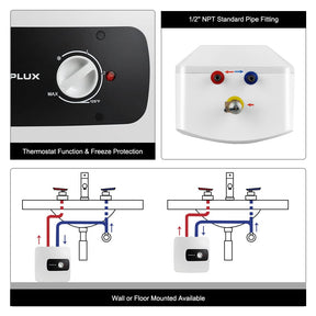 Camplux Hot Water Heater 4 Gallon, Electric Water Heaters with Cord Plug 1.44kW at 120 Volts