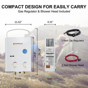 Camplux 5L 1.32 GPM Outdoor Portable Propane Tankless Water Heater - White