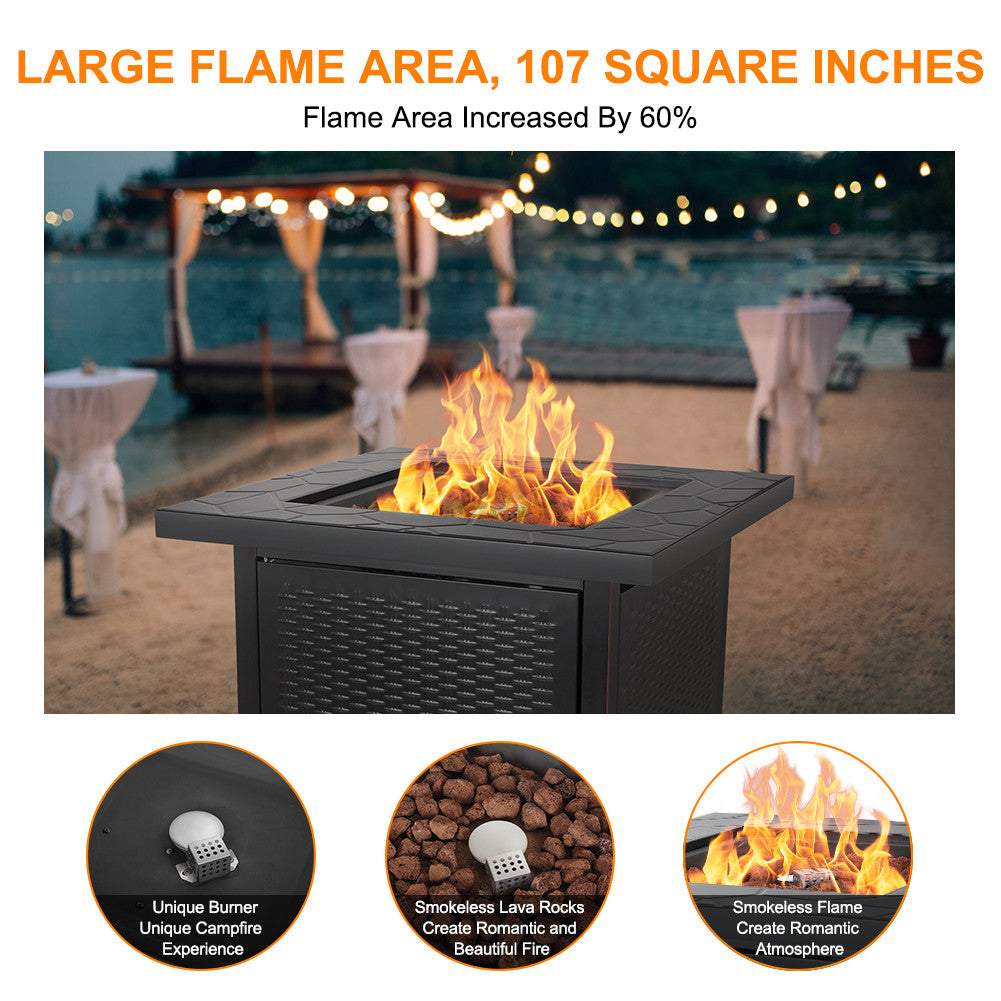 Camplux Propane Fire Pit Table, 30 Inch Gas Fire Table with Lava Rocks and Waterproof Cover, 364 sq.in. Larger Square Flame Area Firepit, Outdoor Companion, ETL Certified