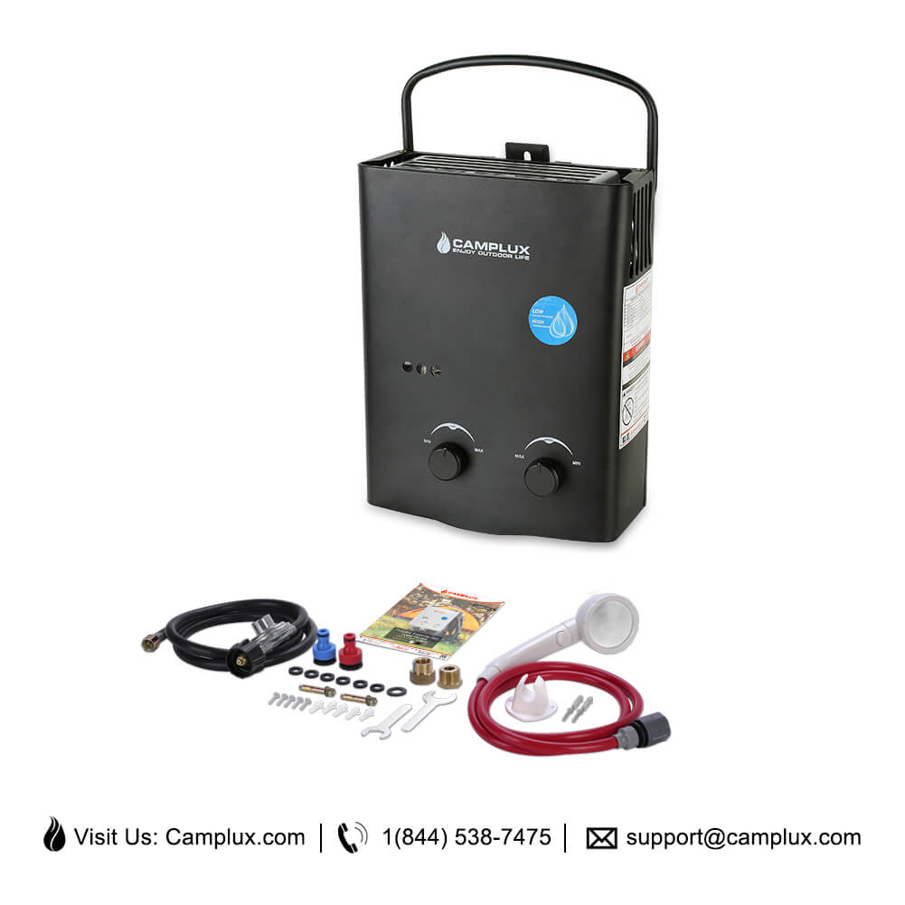 Camplux 5L 1.32 GPM Outdoor Portable Propane Tankless Water Heater - Black
