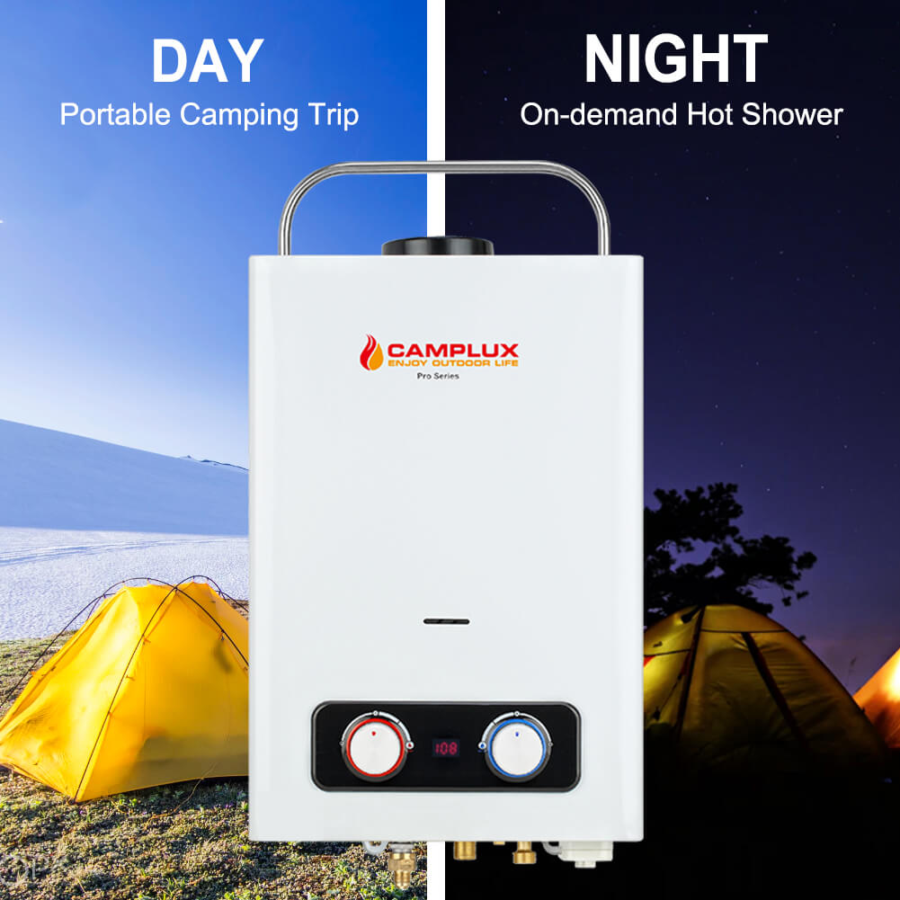 Portable Water Heater, Camplux 1.58 GPM Tankless Gas Water Heater, Outdoor Camping Water Heater Propane Shower, White