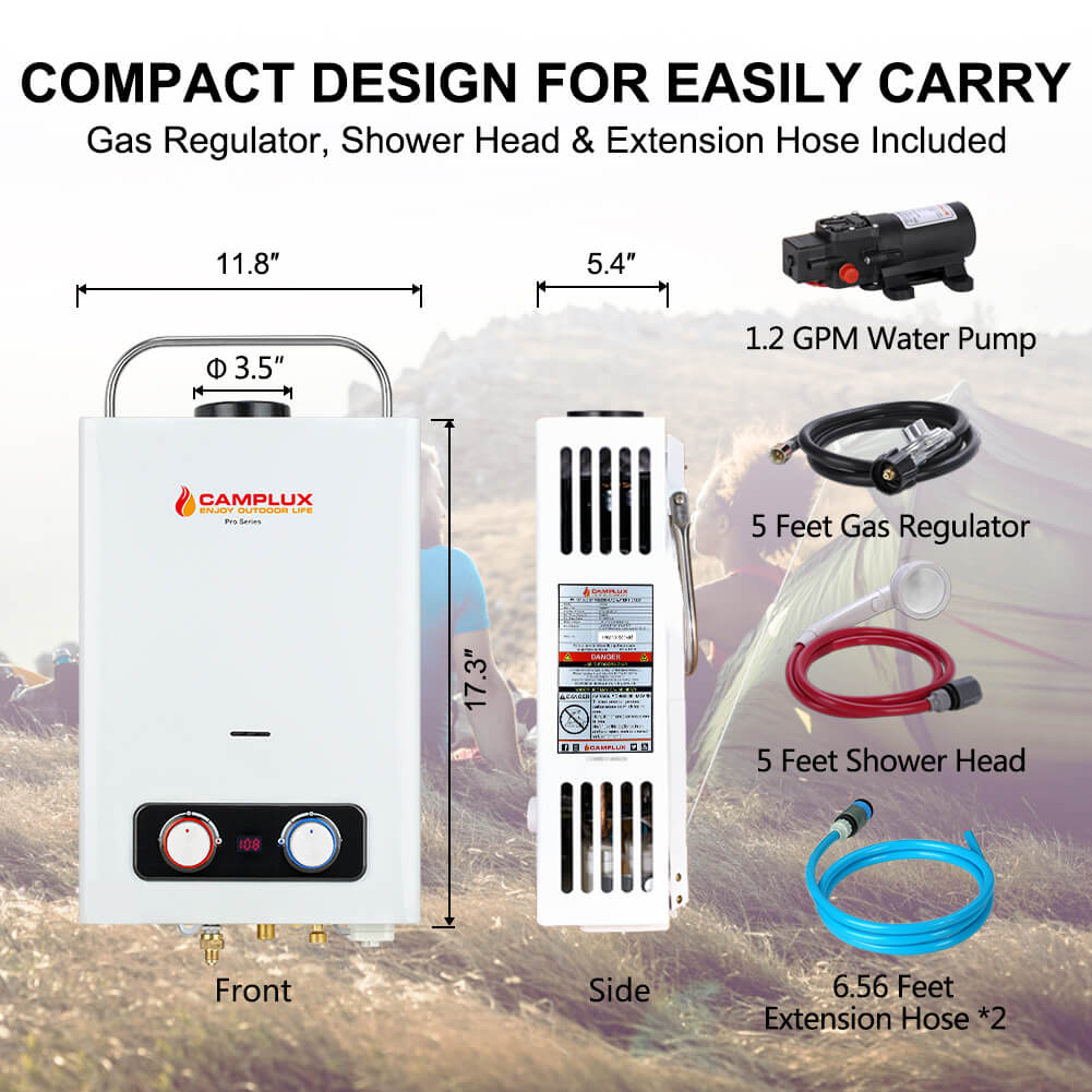 Camplux Pro 6L 1.58 GPM Outdoor Portable Propane Tankless Water Heater With 1.2 GPM Water Pump