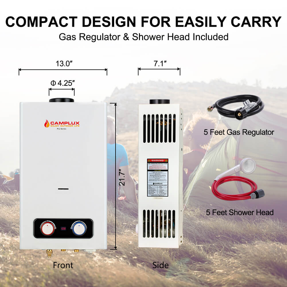 Portable Water Heater, Camplux 2.64 GPM Tankless Gas Water Heater, Outdoor Camping Water Heater Propane Shower, White