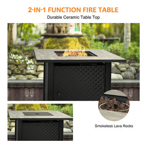Camplux 30 Inch 50,000 BTU Propane Fire Pit Table Outdoor Companion Auto-Ignition Gas Fire Pit Table with Cover Strong Striped Steel Surface