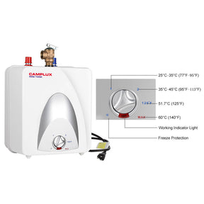 Camplux ME10 Electric Mini Tank Water Heater 1.3 Gallon Point of Use Water Heater with 29.5'' Cord Plug1.5kW at 120 Volts