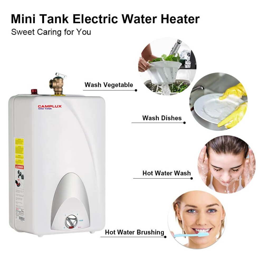 Camplux 4-Gallon Mini Tank Electric Water Heater with Cord Plug, 120 Volts