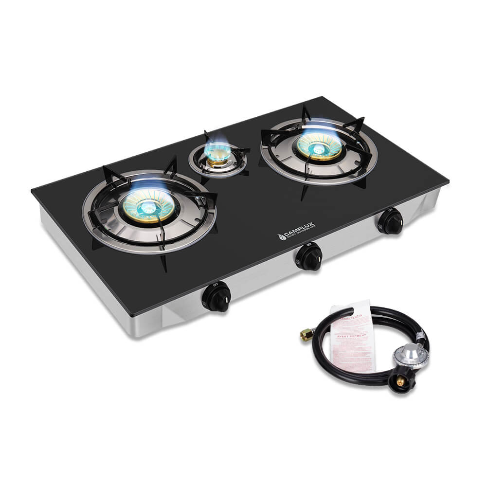 Camplux Propane Gas Stove with 21,600BTU, 3 Burners Propane Stove, Tempered Glass Camping Cooking Stove